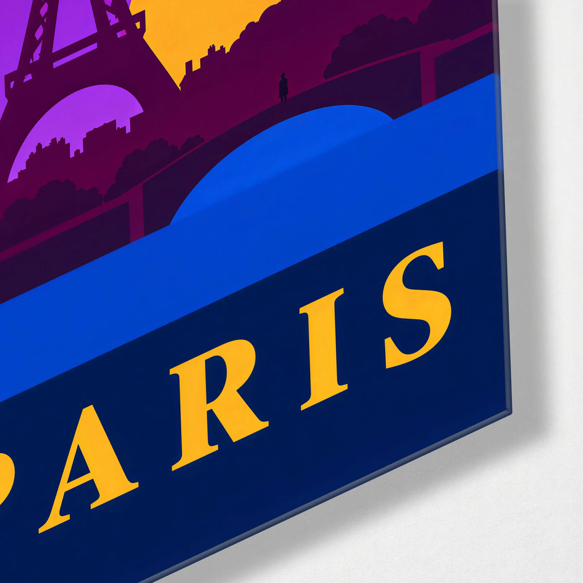 Paris in Purple — corner detail of glass wall art