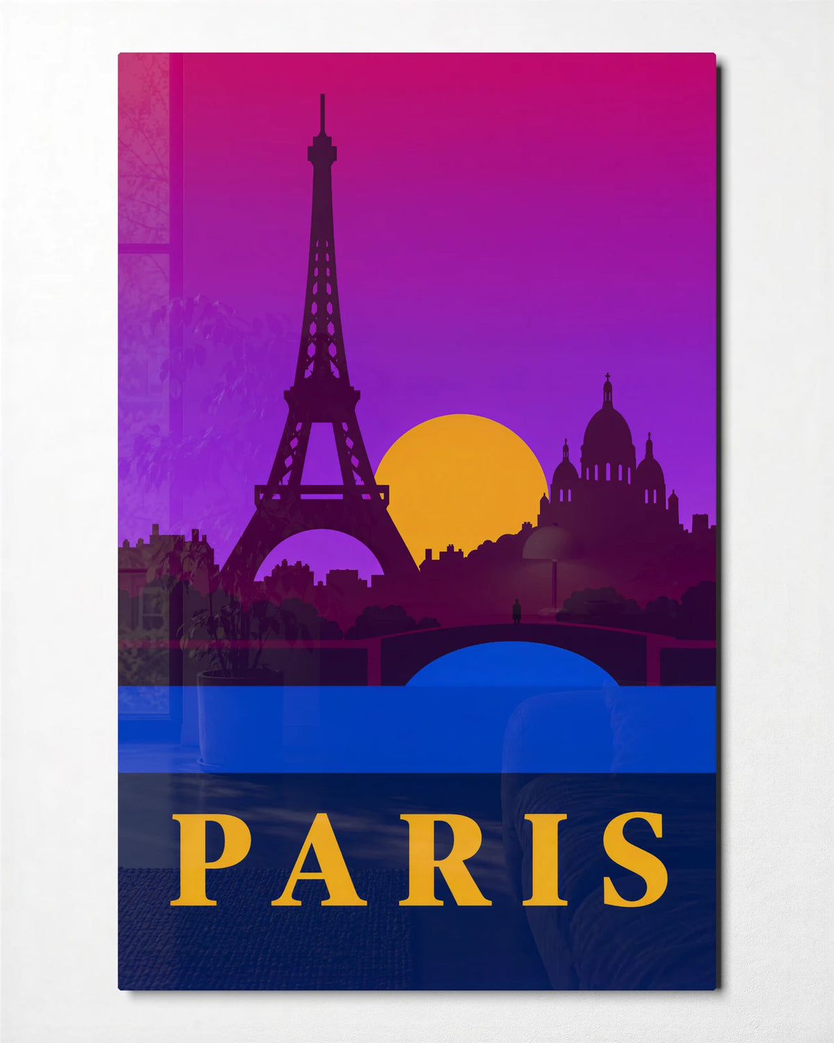 Paris in Purple — front view of glass wall art