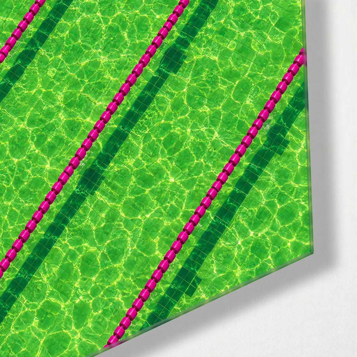 Lanes in Lime — corner detail of glass wall art