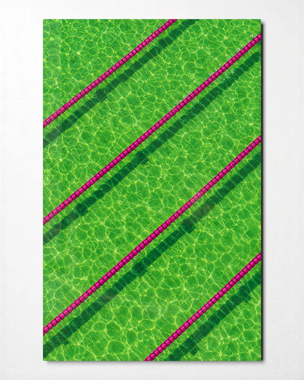 Lanes in Lime — front view of glass wall art