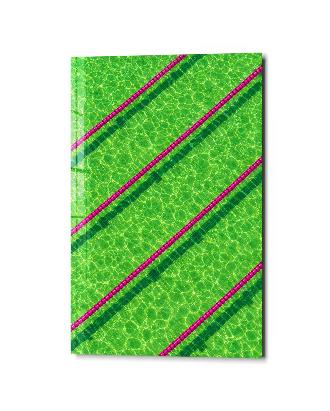 Lanes in Lime — studio view of glass wall art
