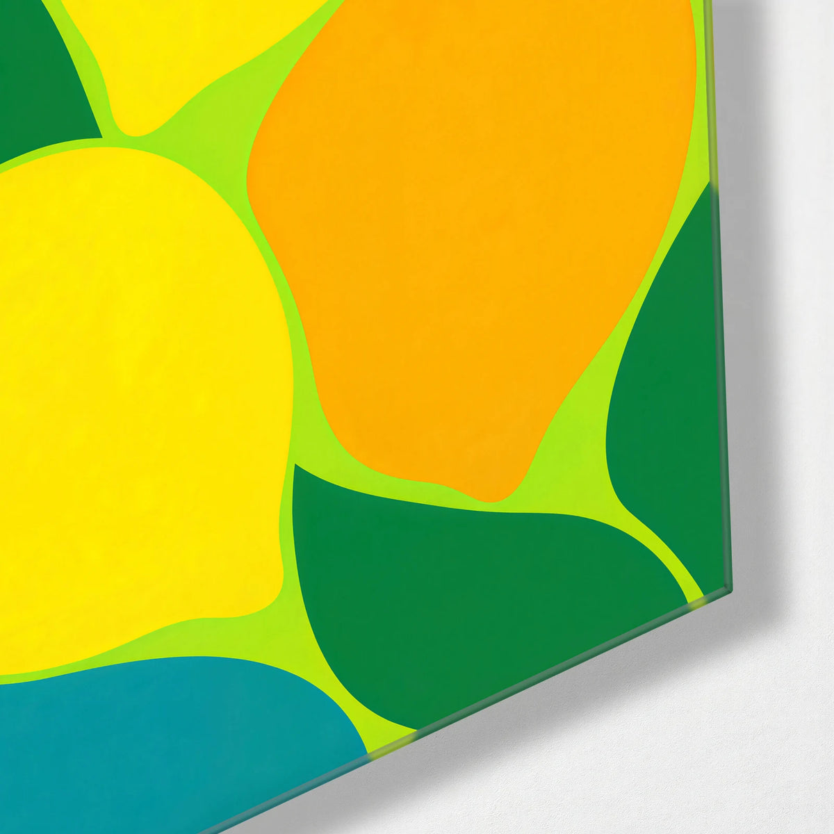 Lemons in the Leaves — corner detail of glass wall art