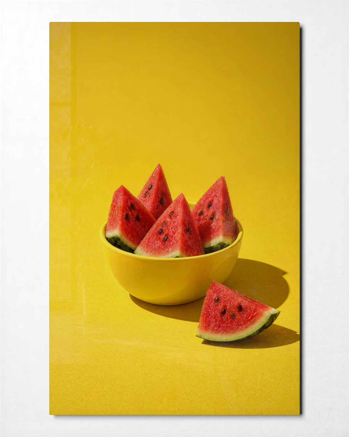 Watermelon in Yellow — front view of glass wall art
