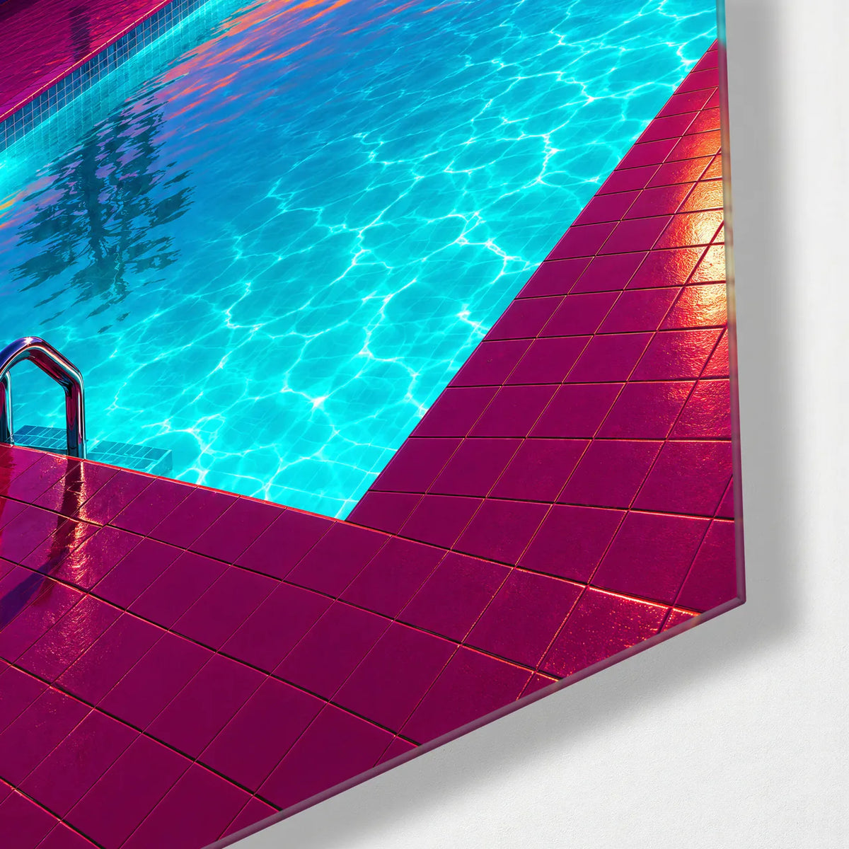 Pool After Sunset — corner detail of glass wall art
