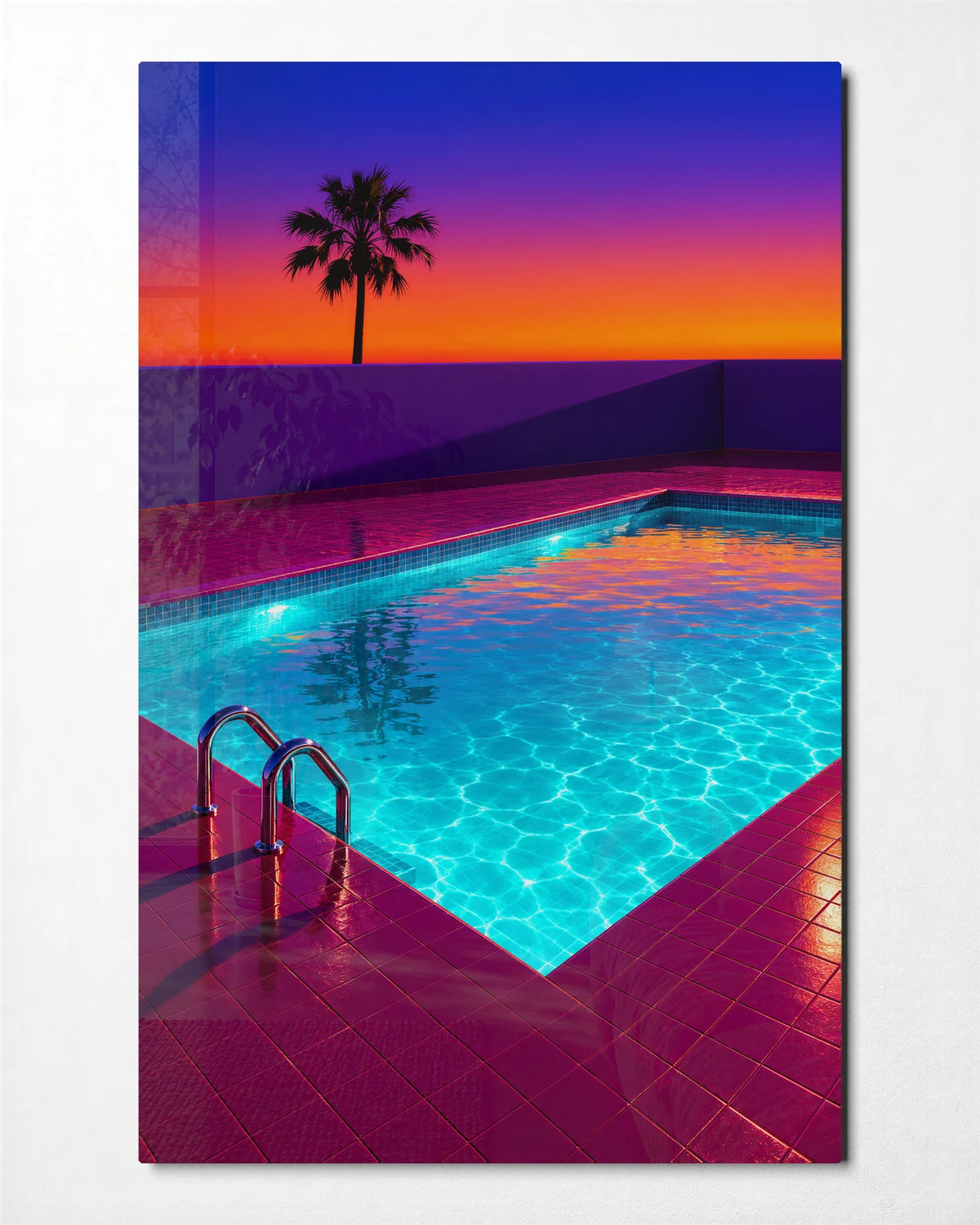 Pool After Sunset — front view of glass wall art