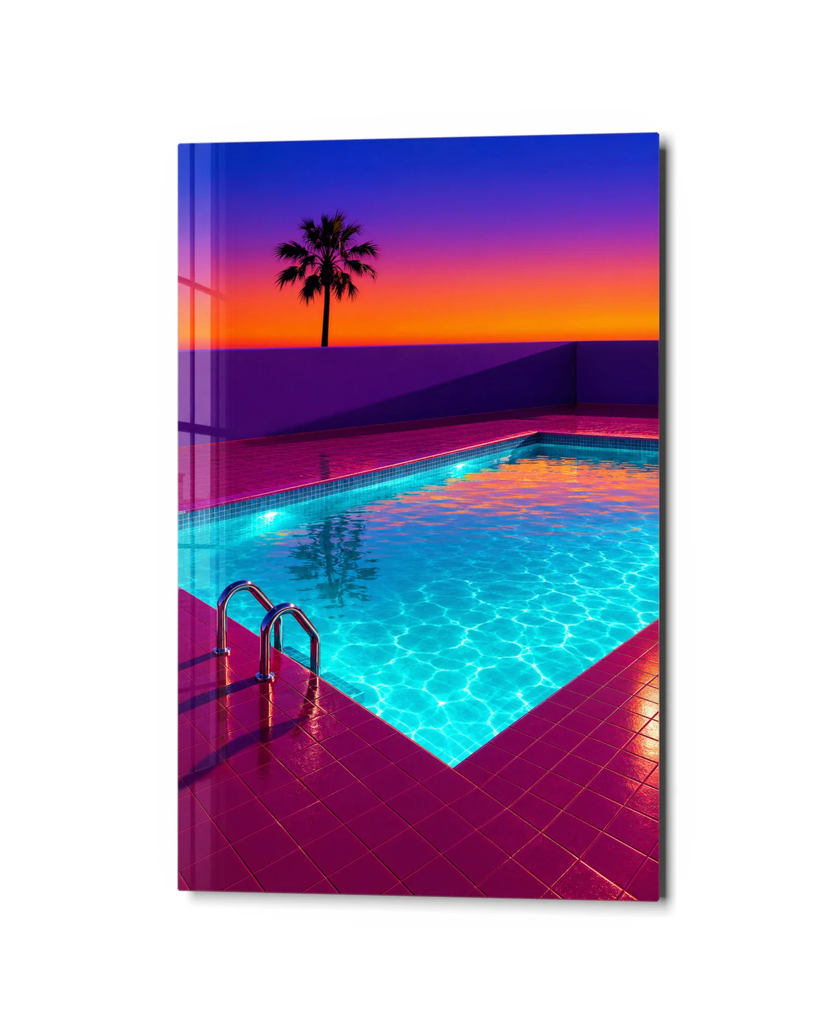 Pool After Sunset — studio view of glass wall art