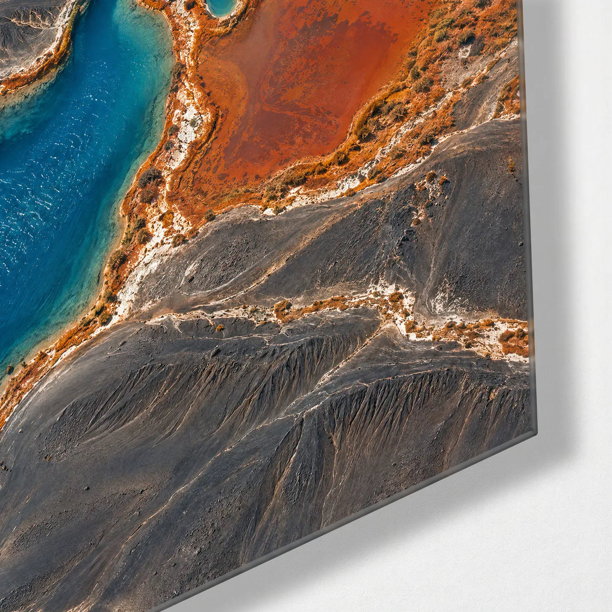 A Blue River Bends — corner detail of glass wall art