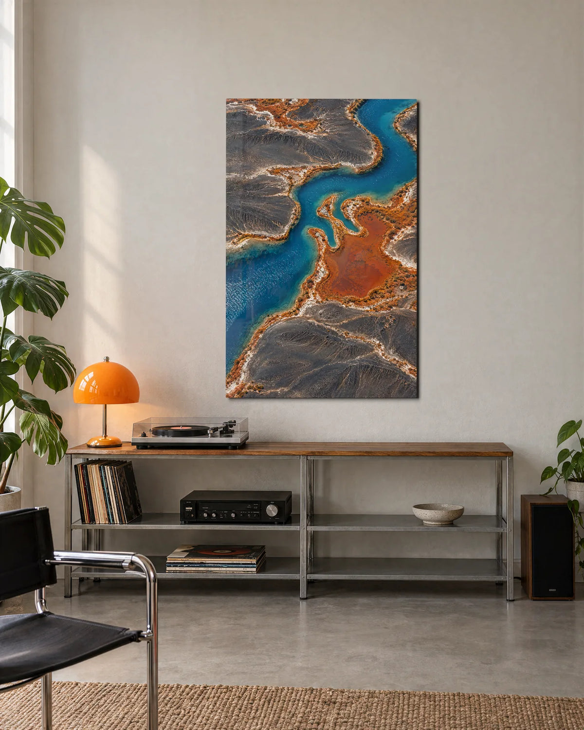A Blue River Bends — shown in a living space