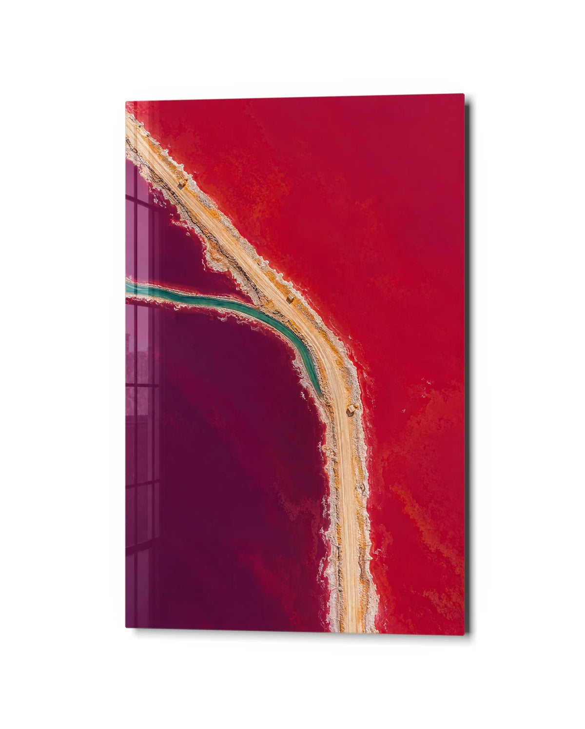 Salt Lines — studio view of glass wall art