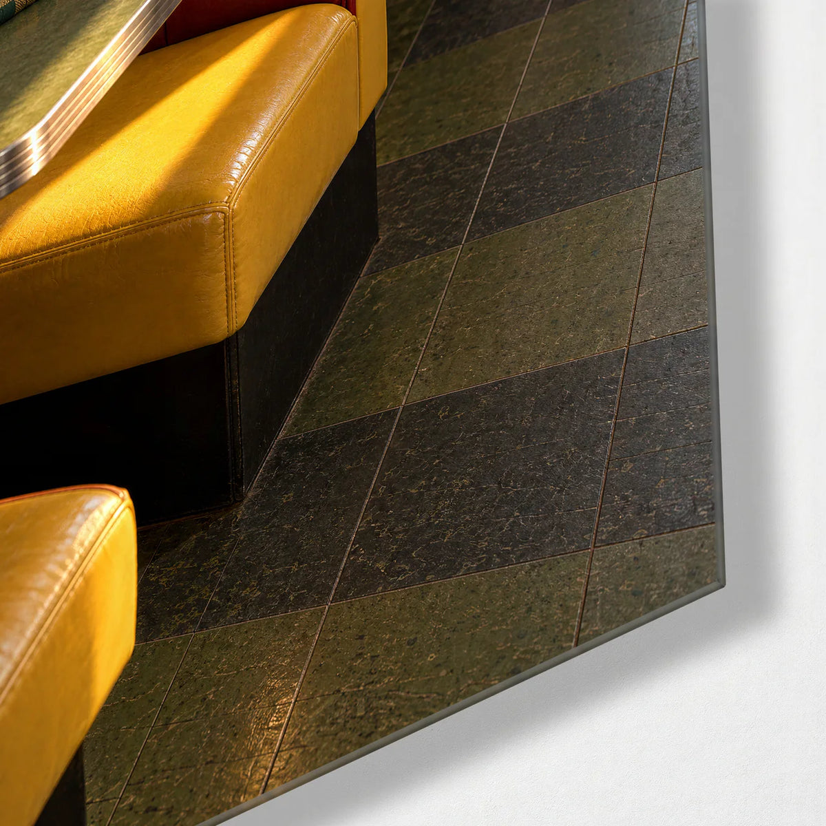 A Booth in the Sun — corner detail of glass wall art