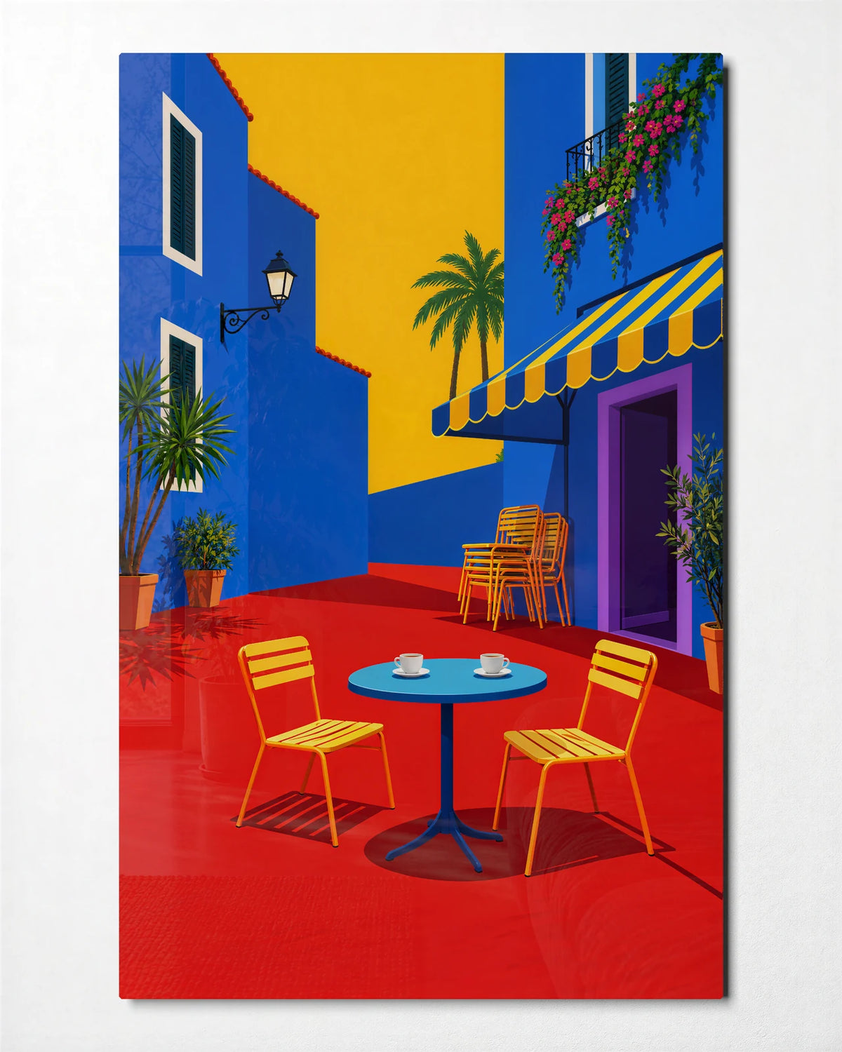 Coffee in Primary Colours — front view of glass wall art