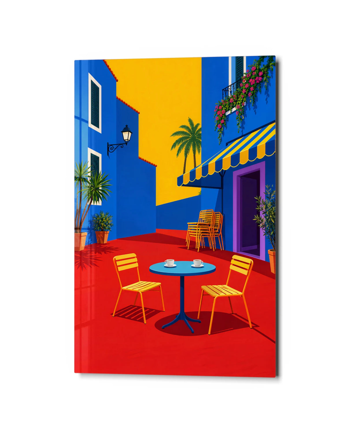 Coffee in Primary Colours — studio view of glass wall art