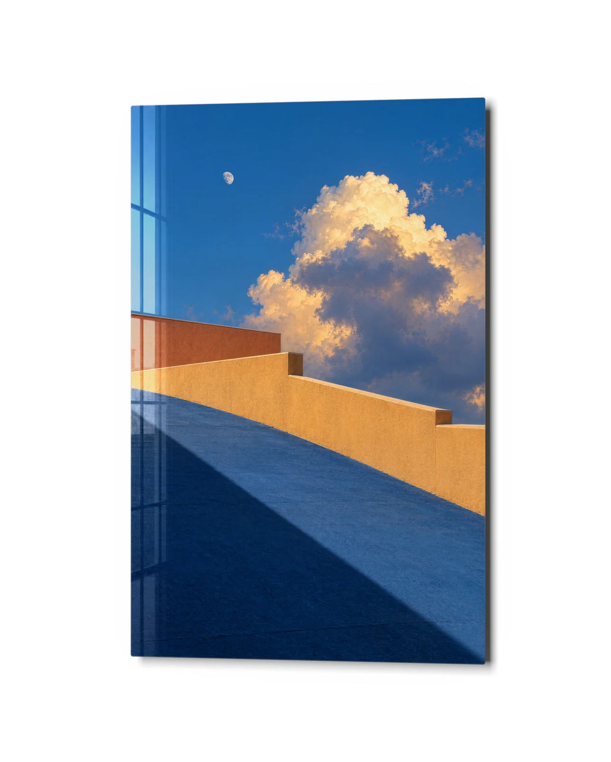 Steps under the Cloud — studio view of glass wall art