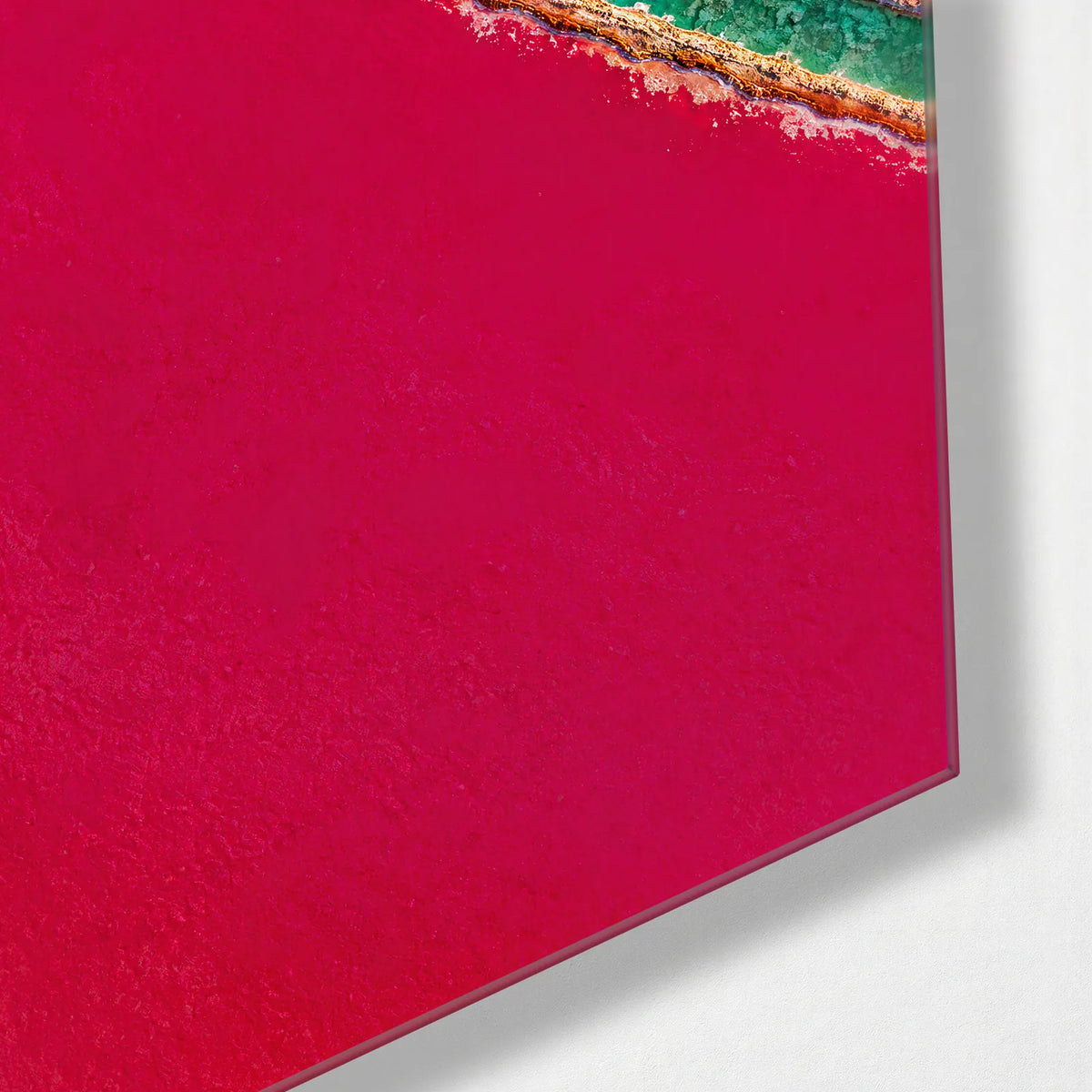 Yellow Meets Pink — corner detail of glass wall art