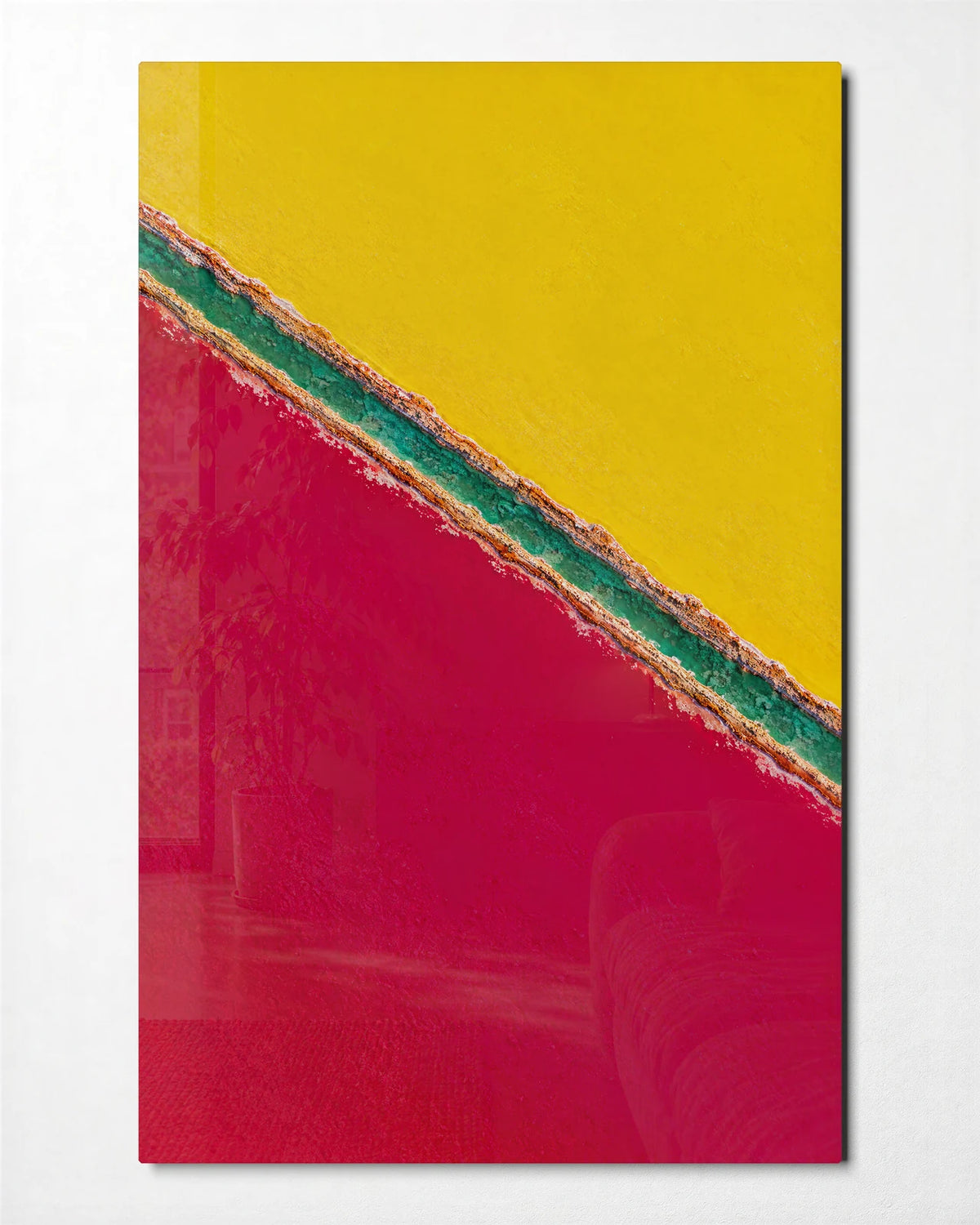 Yellow Meets Pink — front view of glass wall art