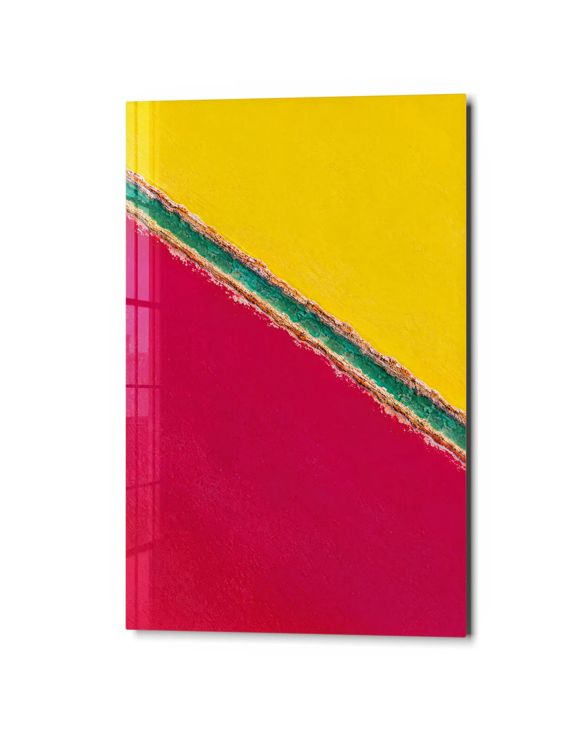 Yellow Meets Pink — studio view of glass wall art