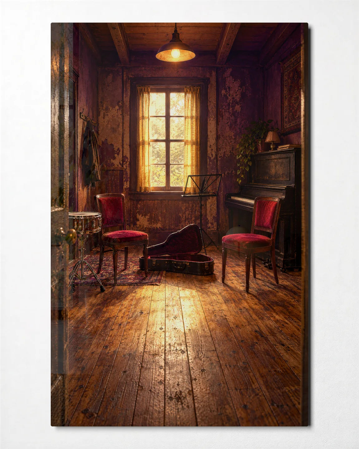 The Waiting Music Room — front view of glass wall art