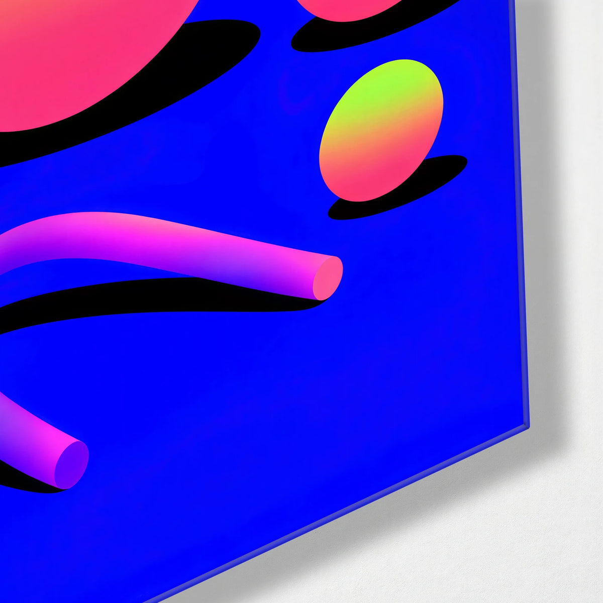 Shapes on Electric Blue — corner detail of glass wall art