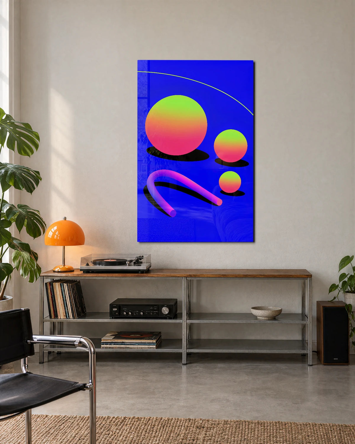 Shapes on Electric Blue — shown in a living space
