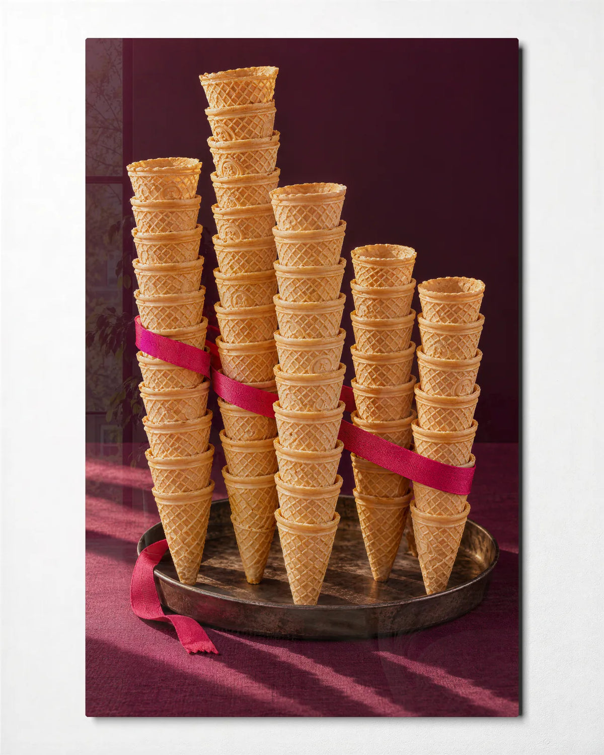 A Stack of Cones — front view of glass wall art