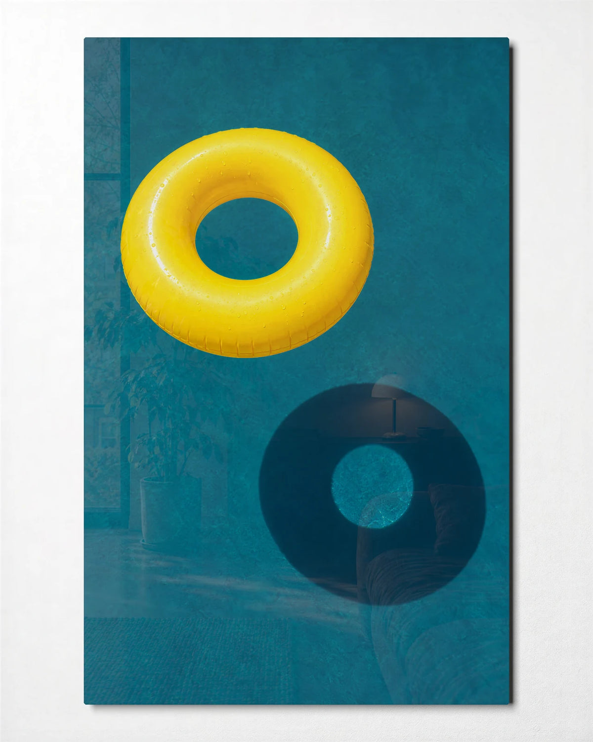 Yellow Afloat — front view of glass wall art