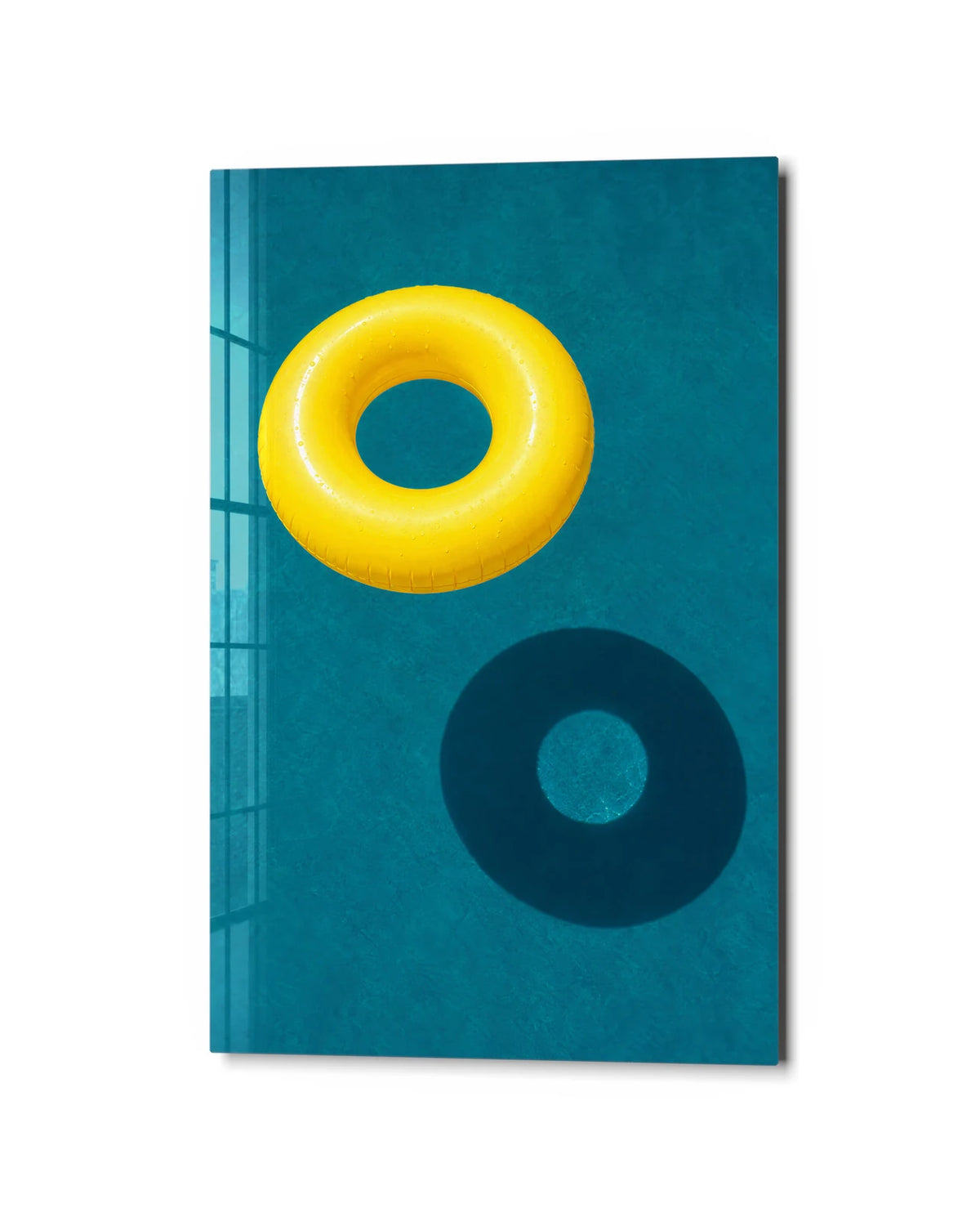 Yellow Afloat — studio view of glass wall art