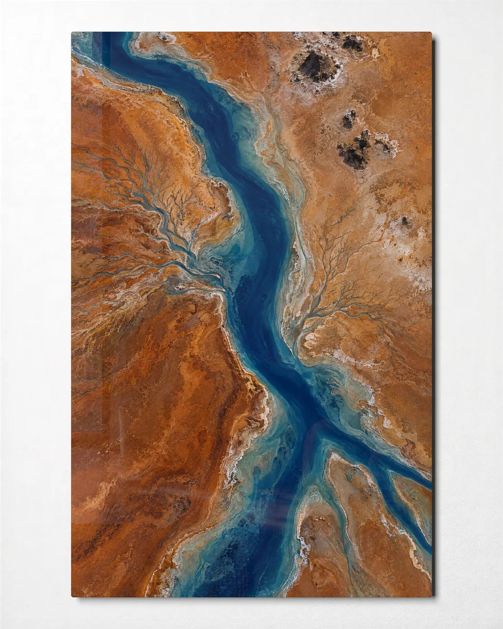 Blue Through Earth — front view of glass wall art