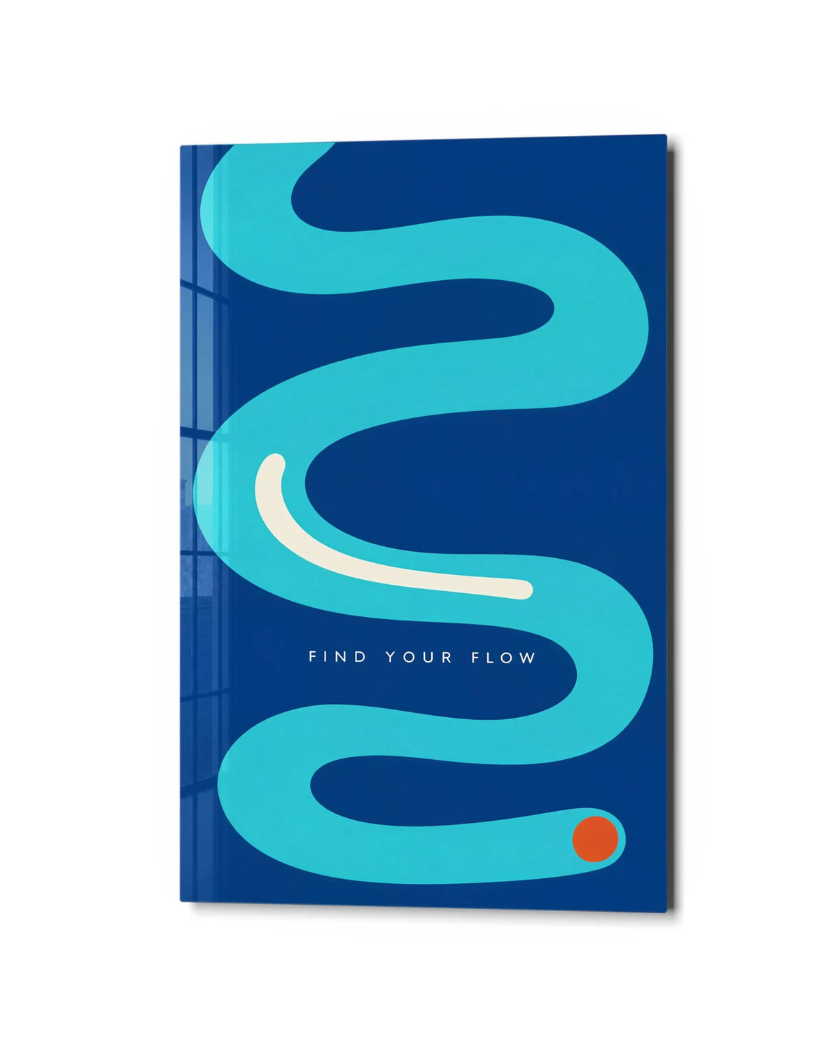 Find Your Flow — studio view of glass wall art