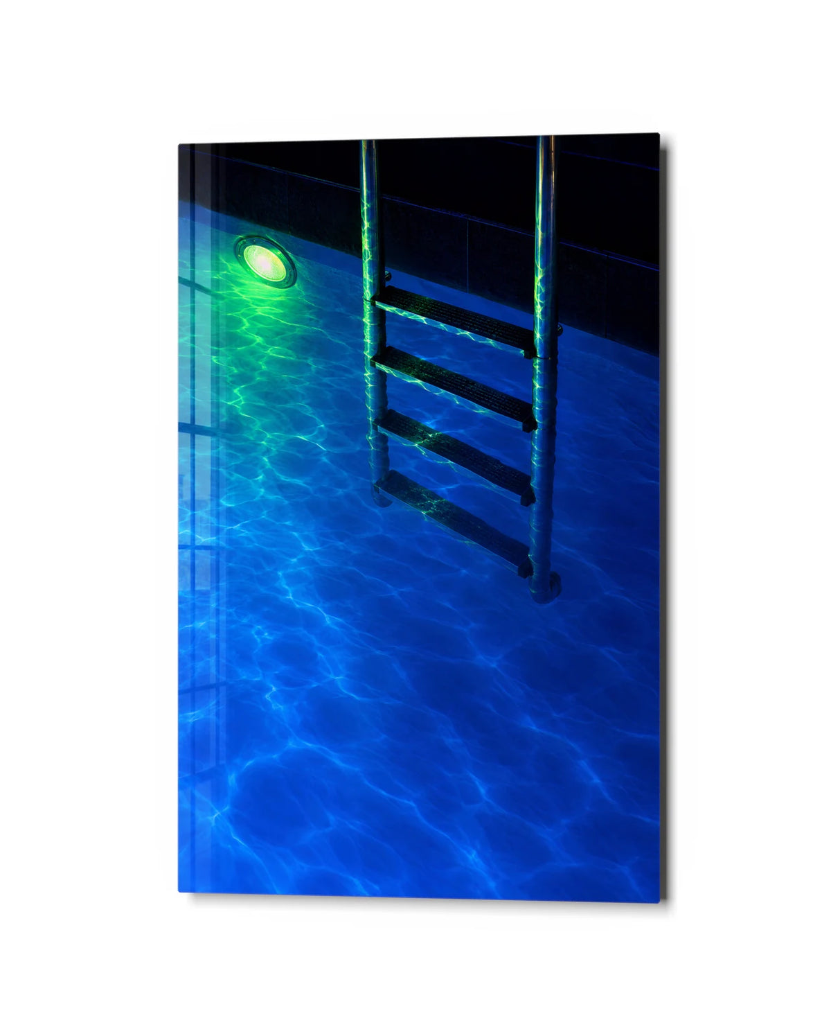 The Pool after Dark — studio view of glass wall art