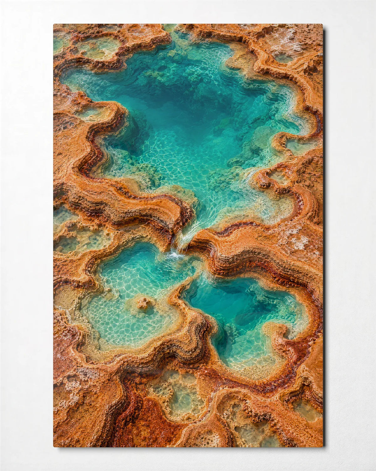 Turquoise Terraces — front view of glass wall art