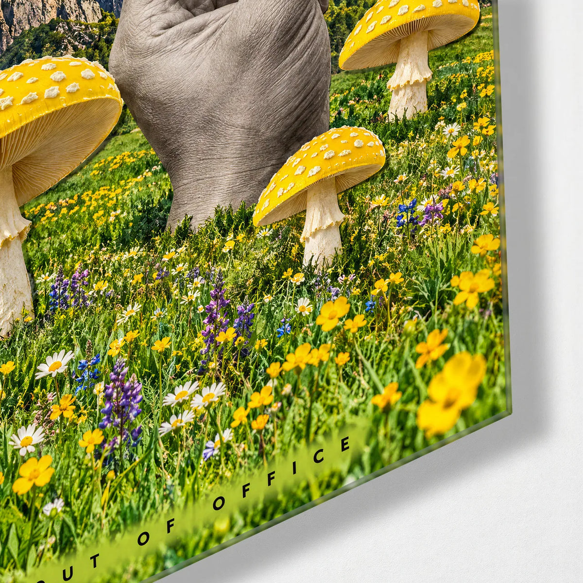 Out of Office Landscape — corner detail of glass wall art