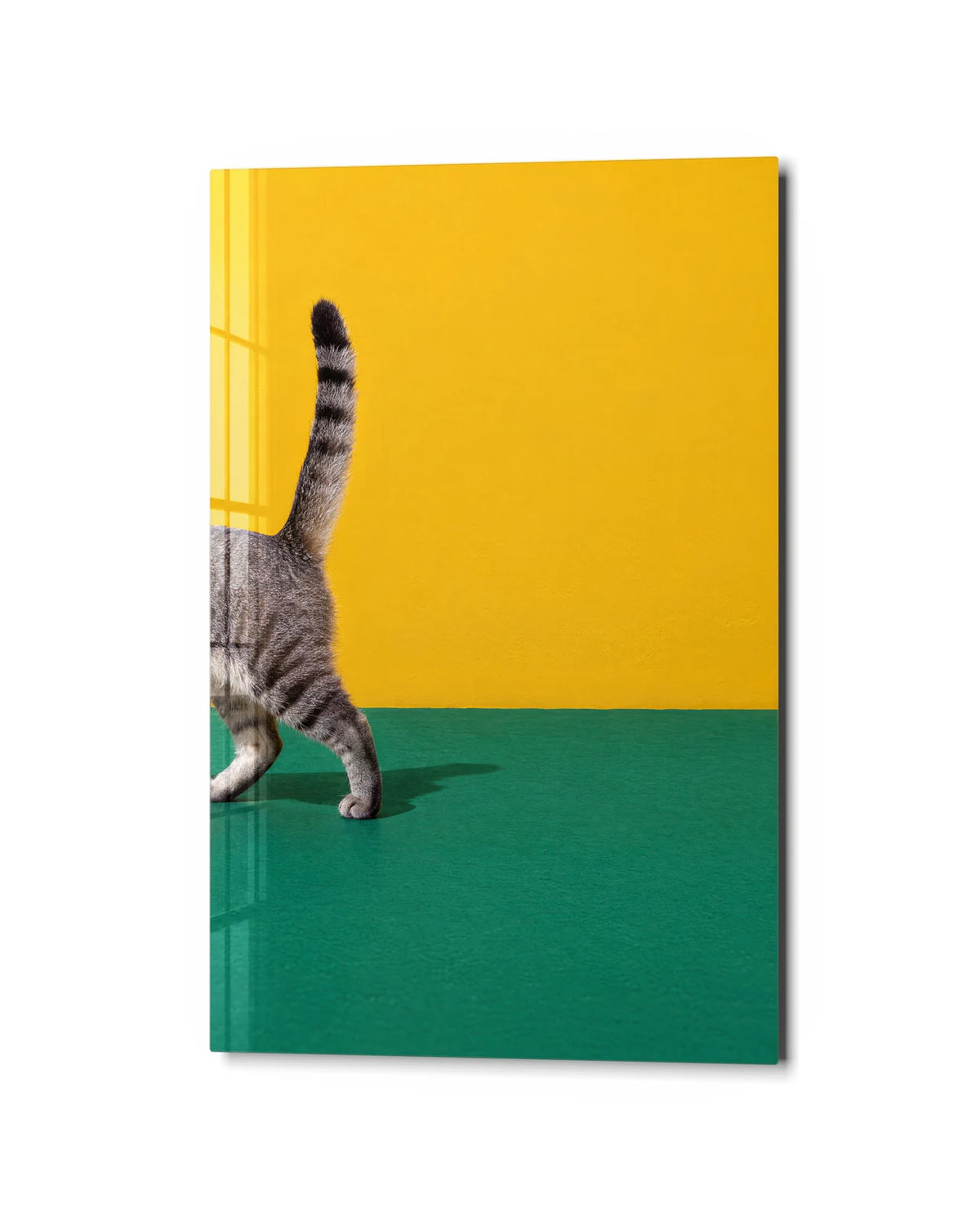 Half a Cat — studio view of glass wall art