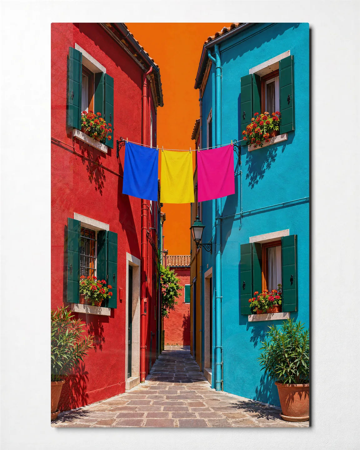 Laundry Across the Lane — front view of glass wall art