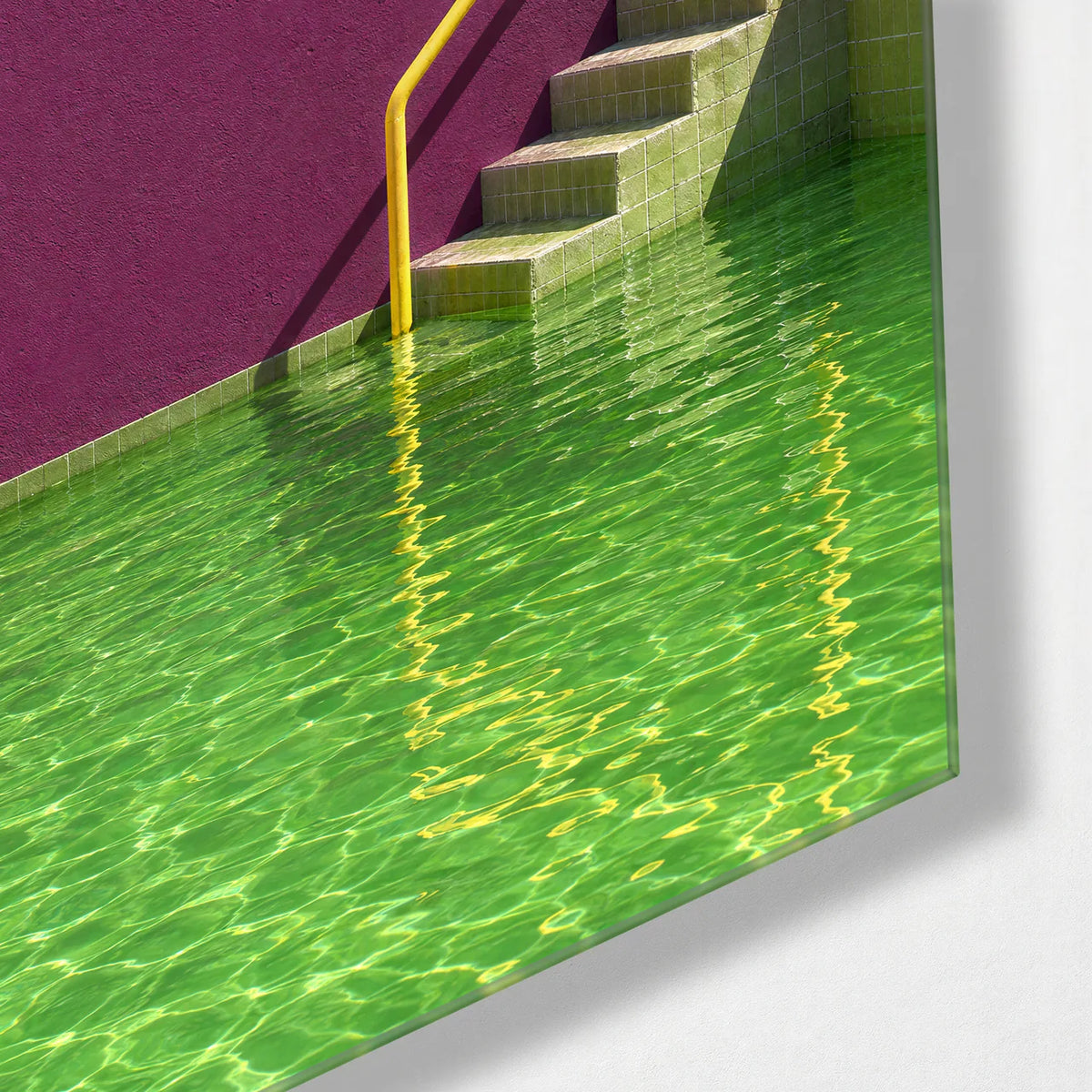 The Yellow Handrail — corner detail of glass wall art