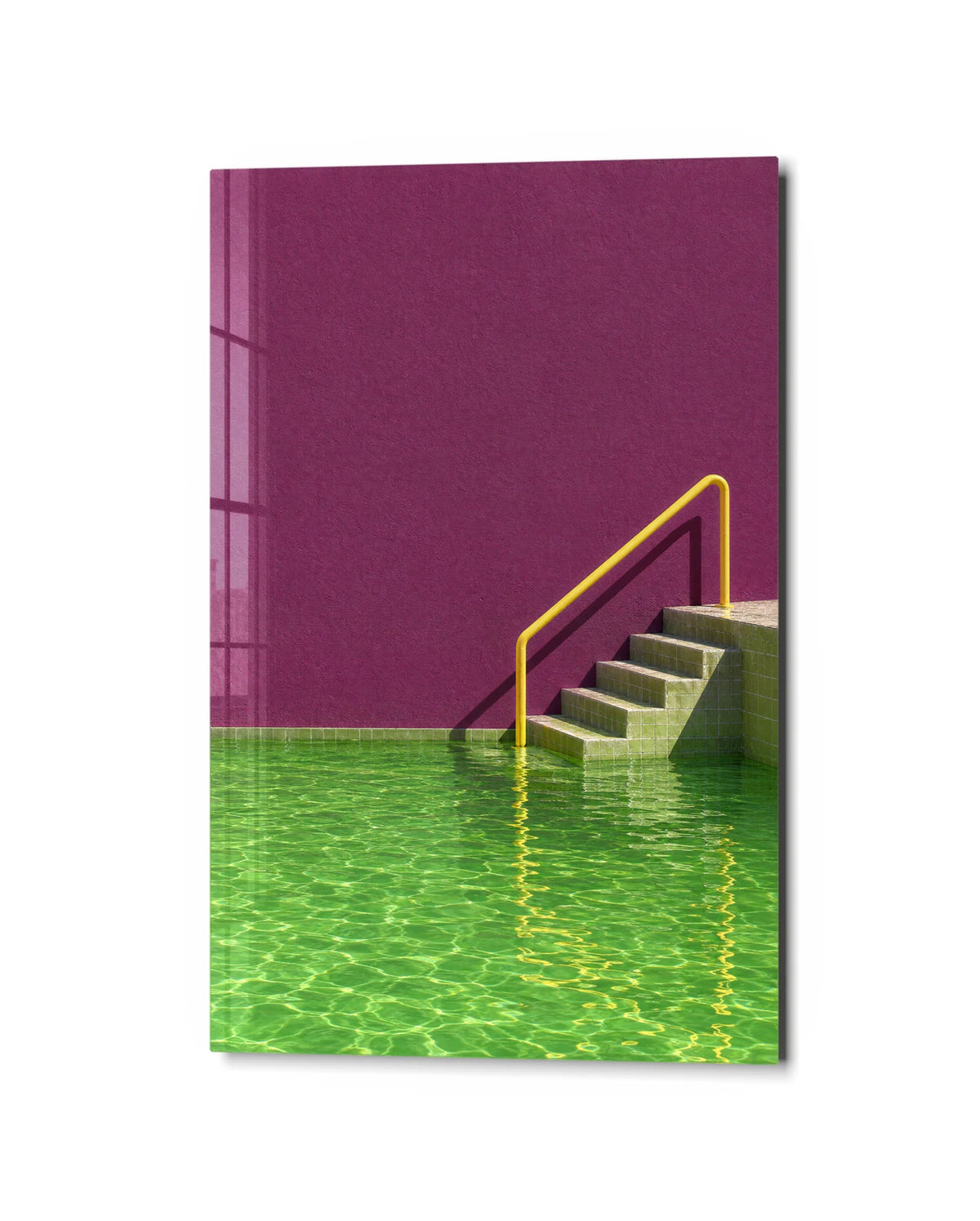 The Yellow Handrail — studio view of glass wall art