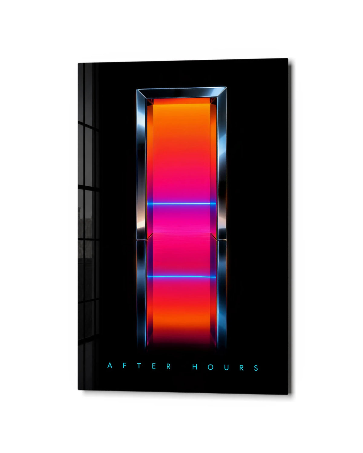 After Hours Portal — studio view of glass wall art