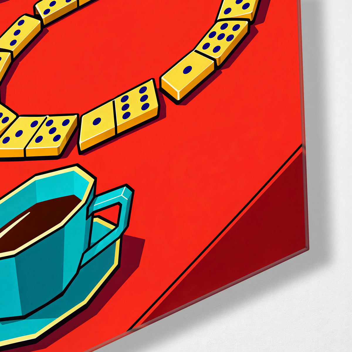 Coffee and Dominoes — corner detail of glass wall art