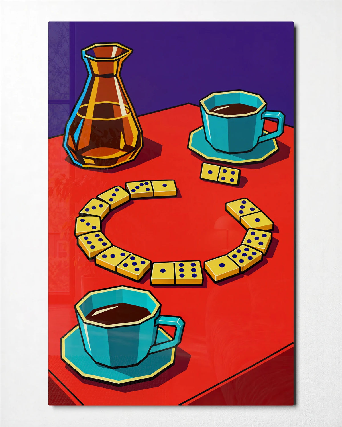 Coffee and Dominoes — front view of glass wall art