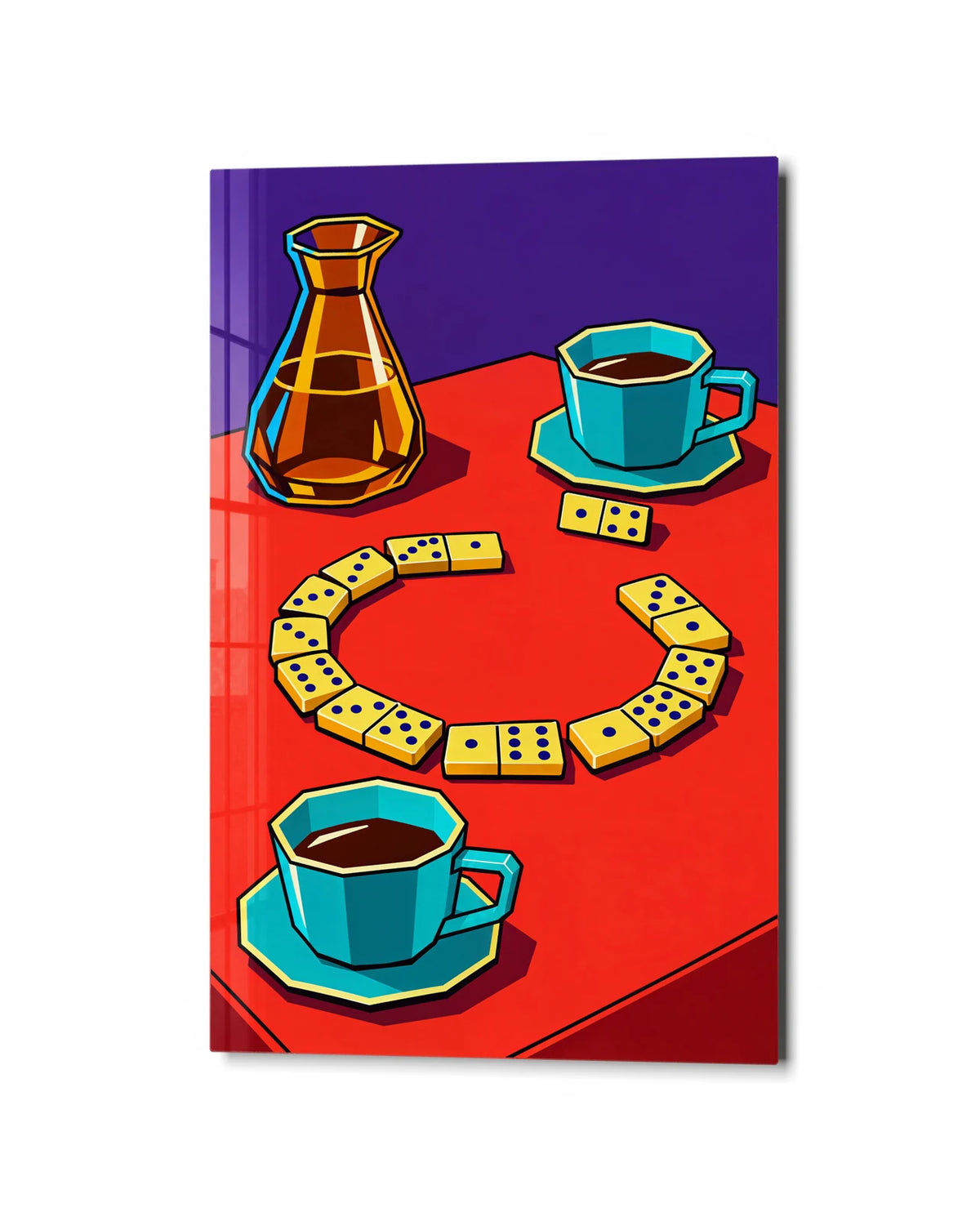 Coffee and Dominoes — studio view of glass wall art