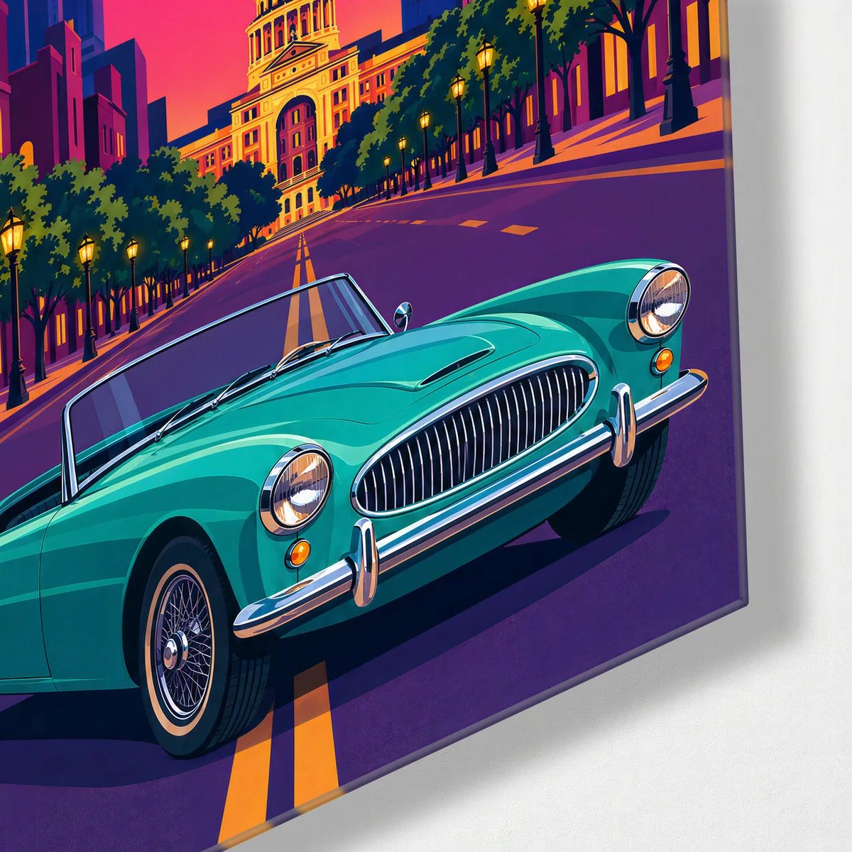 Austin at Sundown — corner detail of glass wall art
