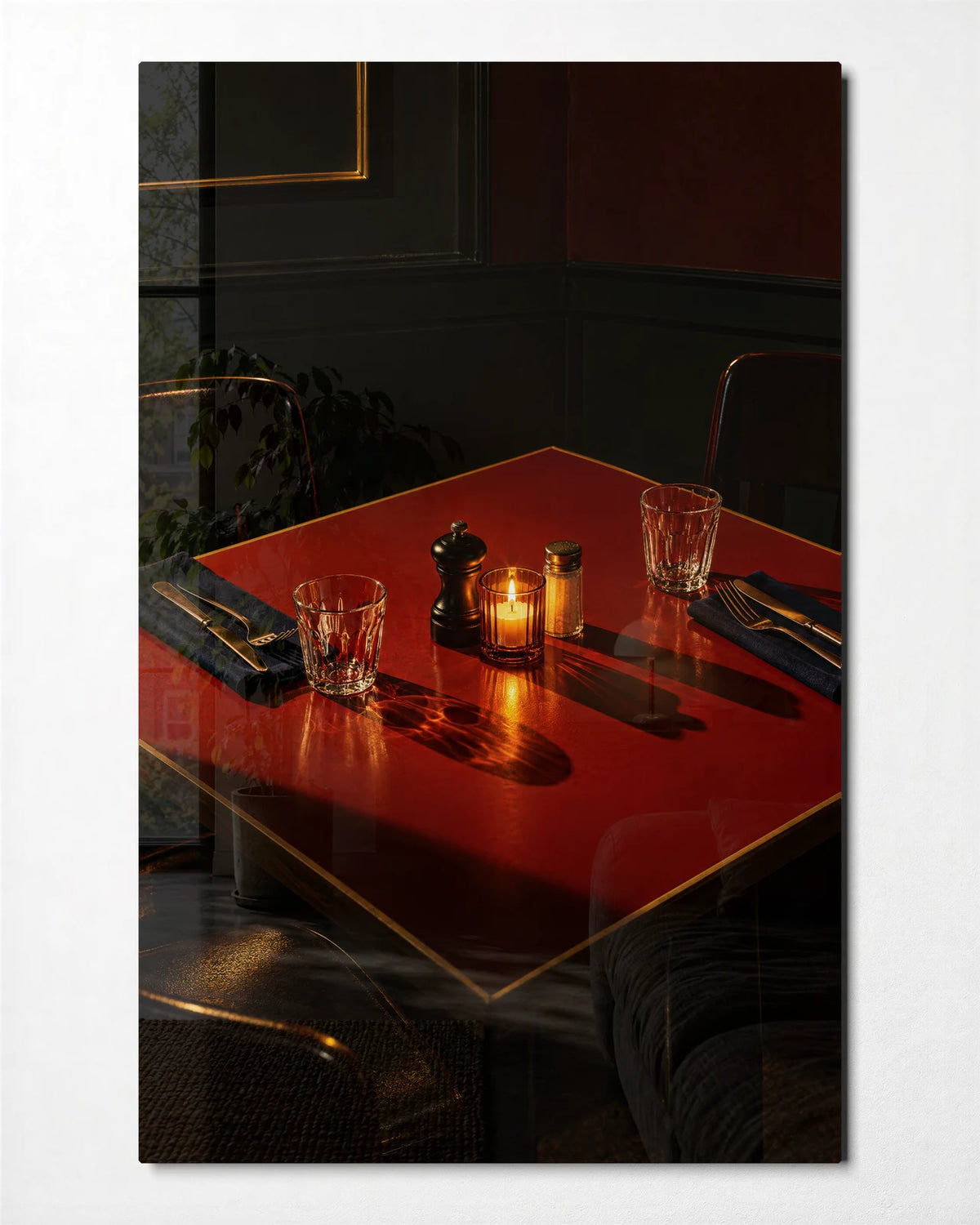 The Table Is Set — front view of glass wall art