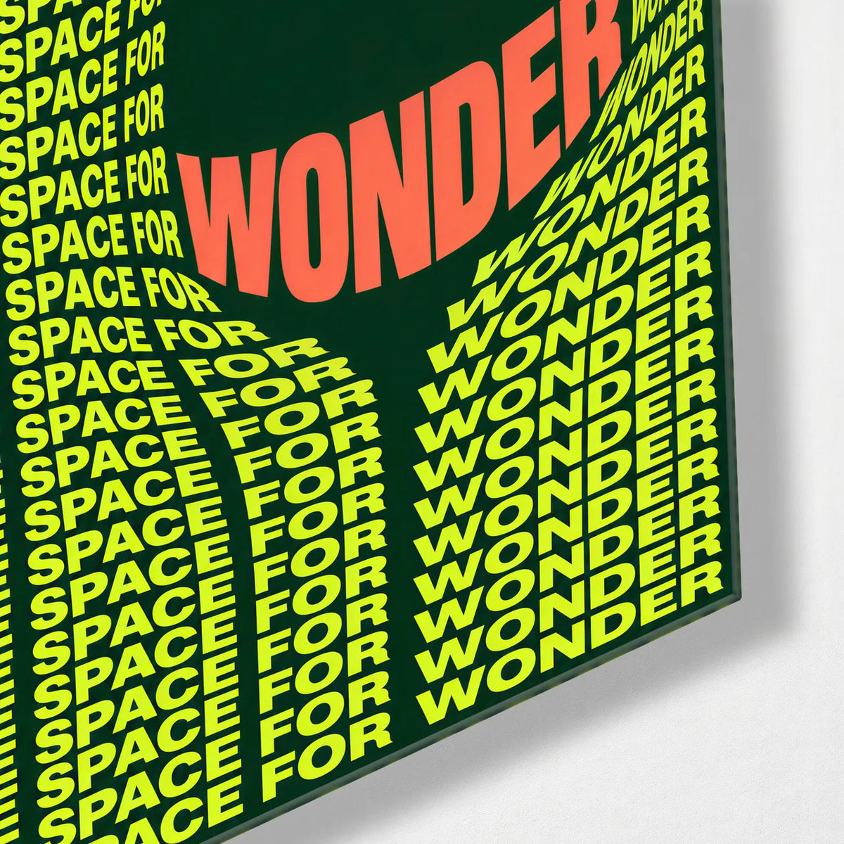 Leave Space for Wonder — corner detail of glass wall art