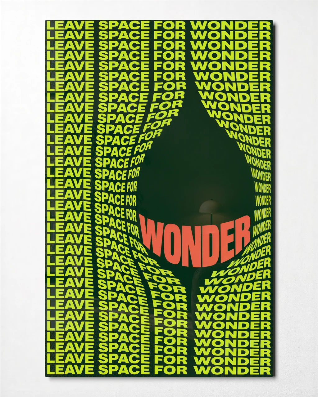 Leave Space for Wonder — front view of glass wall art