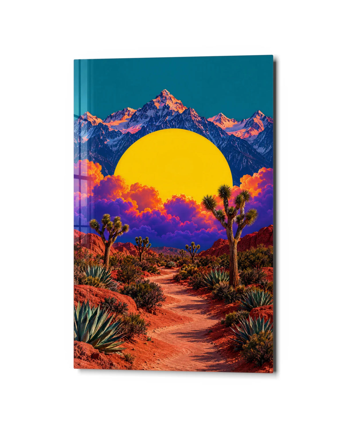 Desert Beyond Daylight — studio view of glass wall art