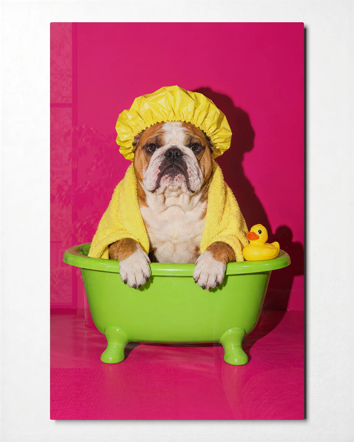 Bath Time Attitude — front view of glass wall art