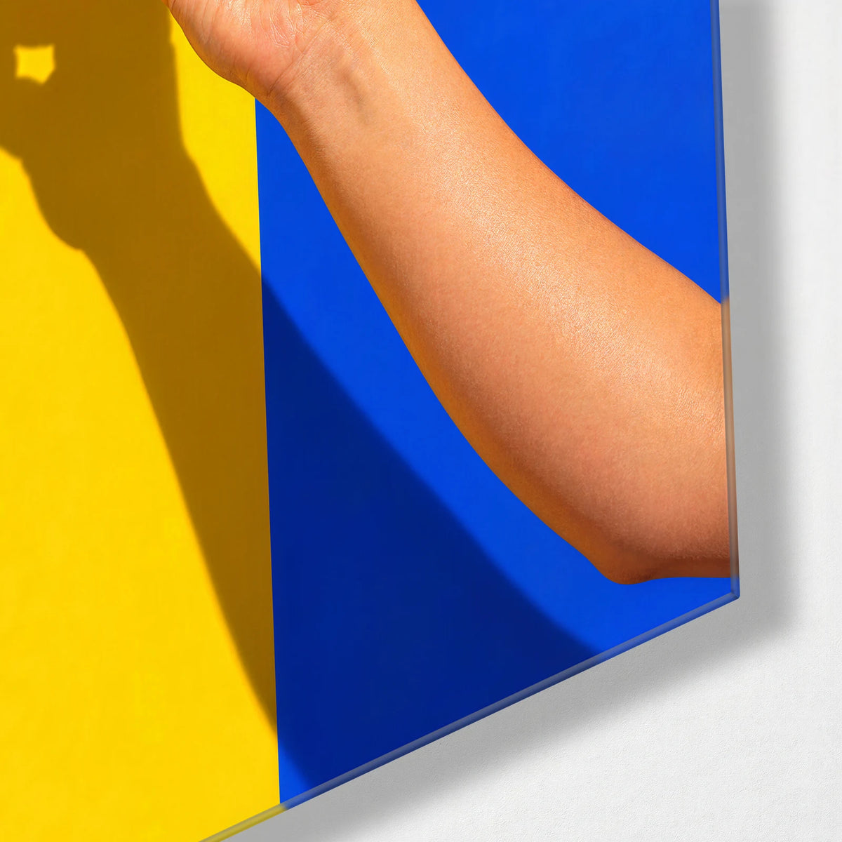 A Peach in Hand — corner detail of glass wall art