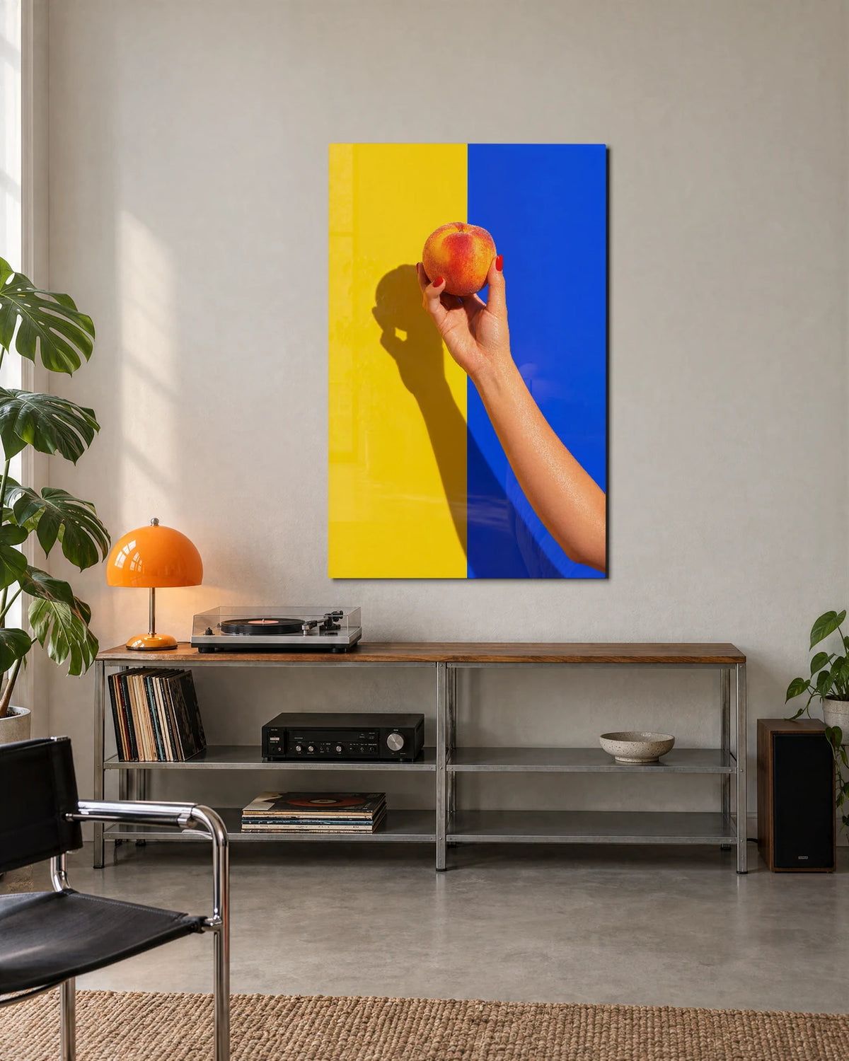 A Peach in Hand — shown in a living space
