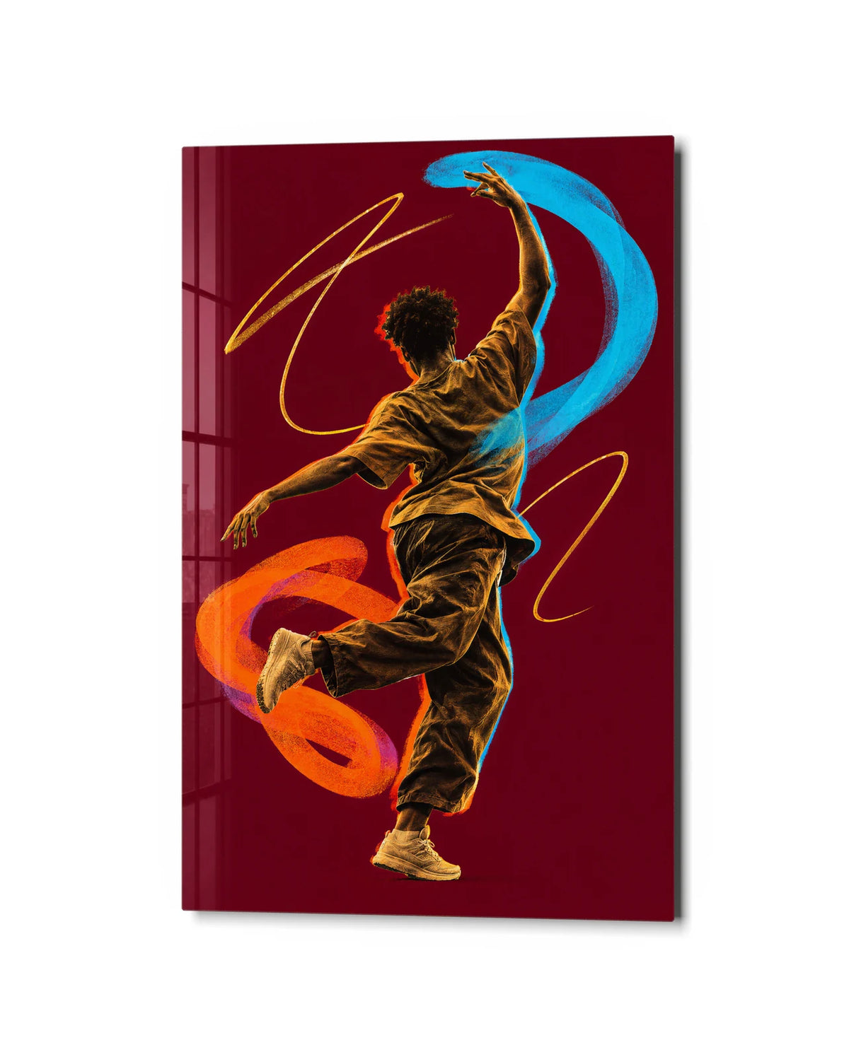 Move Through Colour — studio view of glass wall art