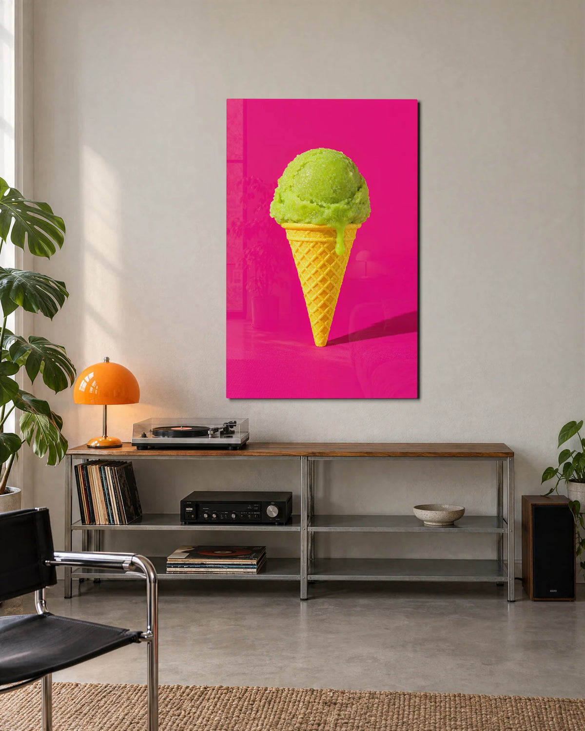 Green Scoop Pink Day — shown in a living space