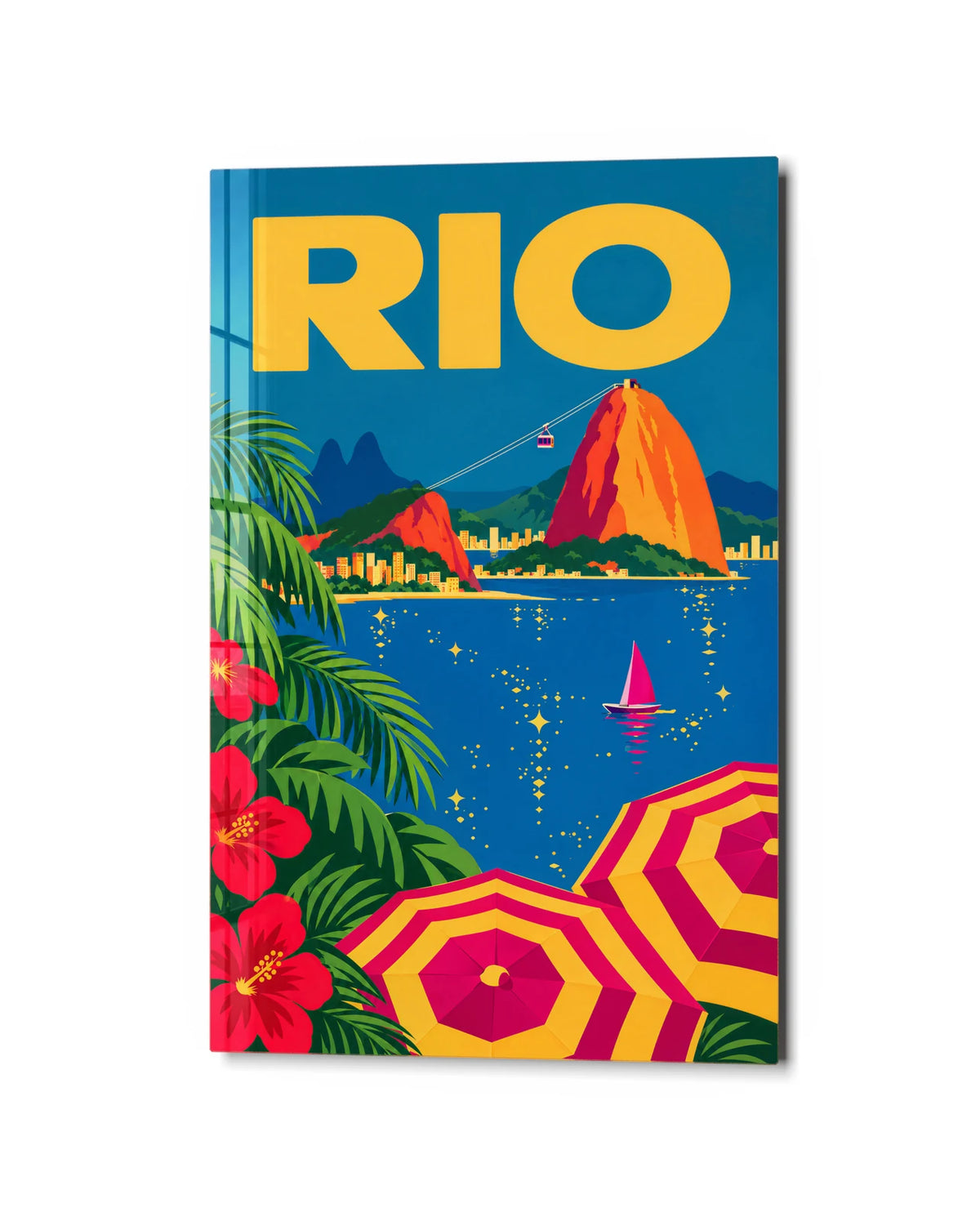 Rio in the Sun — studio view of glass wall art